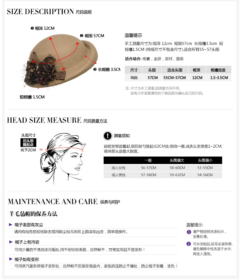 貝雷帽，羊毛呢帽，尺寸說明